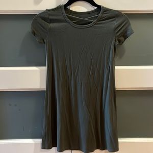 Army green t shirt dress with cross cross neckline